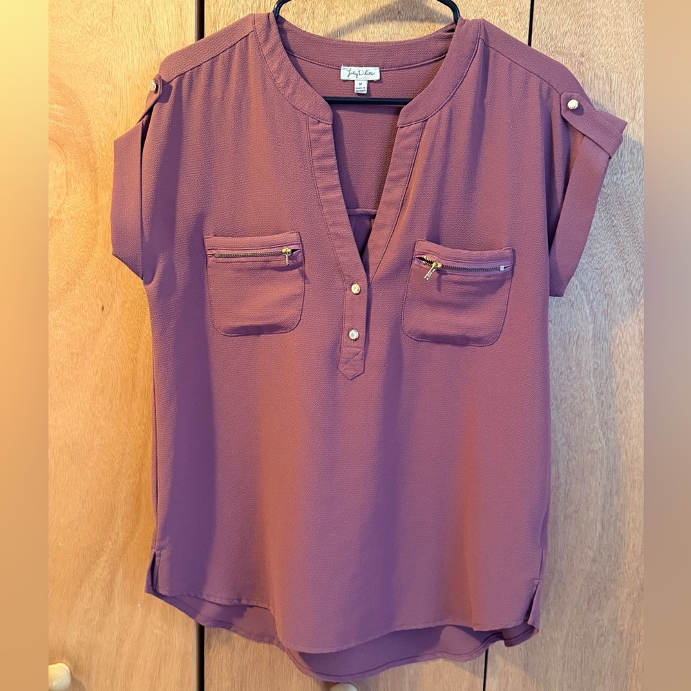 Lily White Plum Short Sleeve Blouse